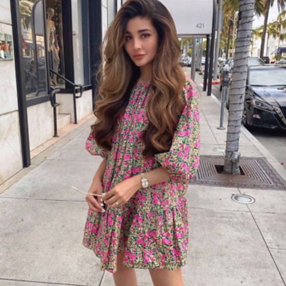 NWT ZARA BLOGGERS FAV PUFF SHOULDER FLORAL DRESS